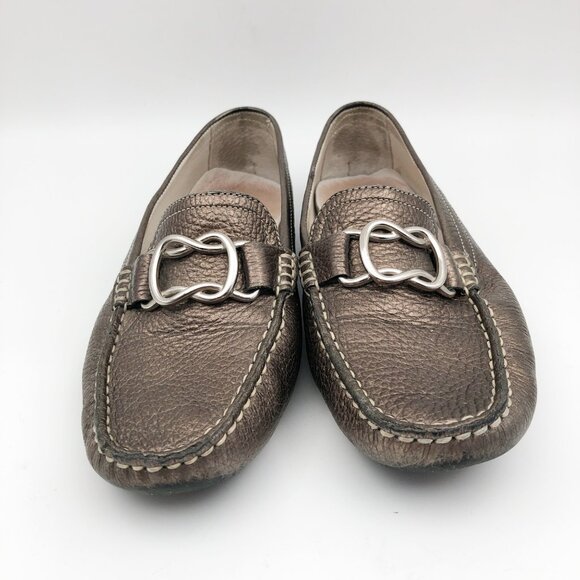 JILLIAN JONES Bronze Metallic Driving Loafer Leather Moccasin Womens 7 - Picture 2 of 9